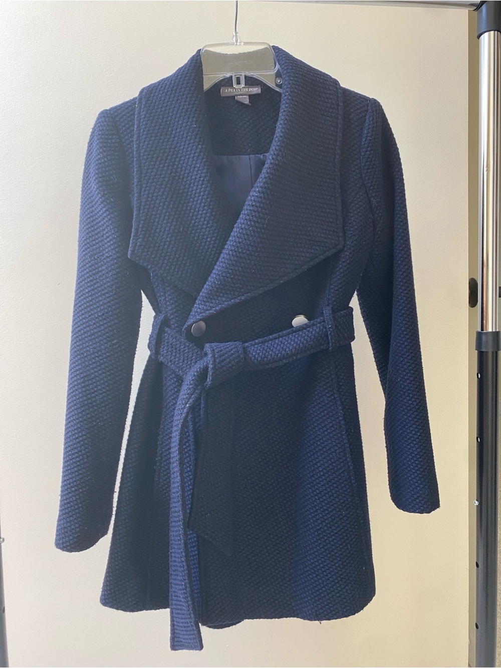 A Pea in the Pod Navy Textured Belted Peacoat- Maternity